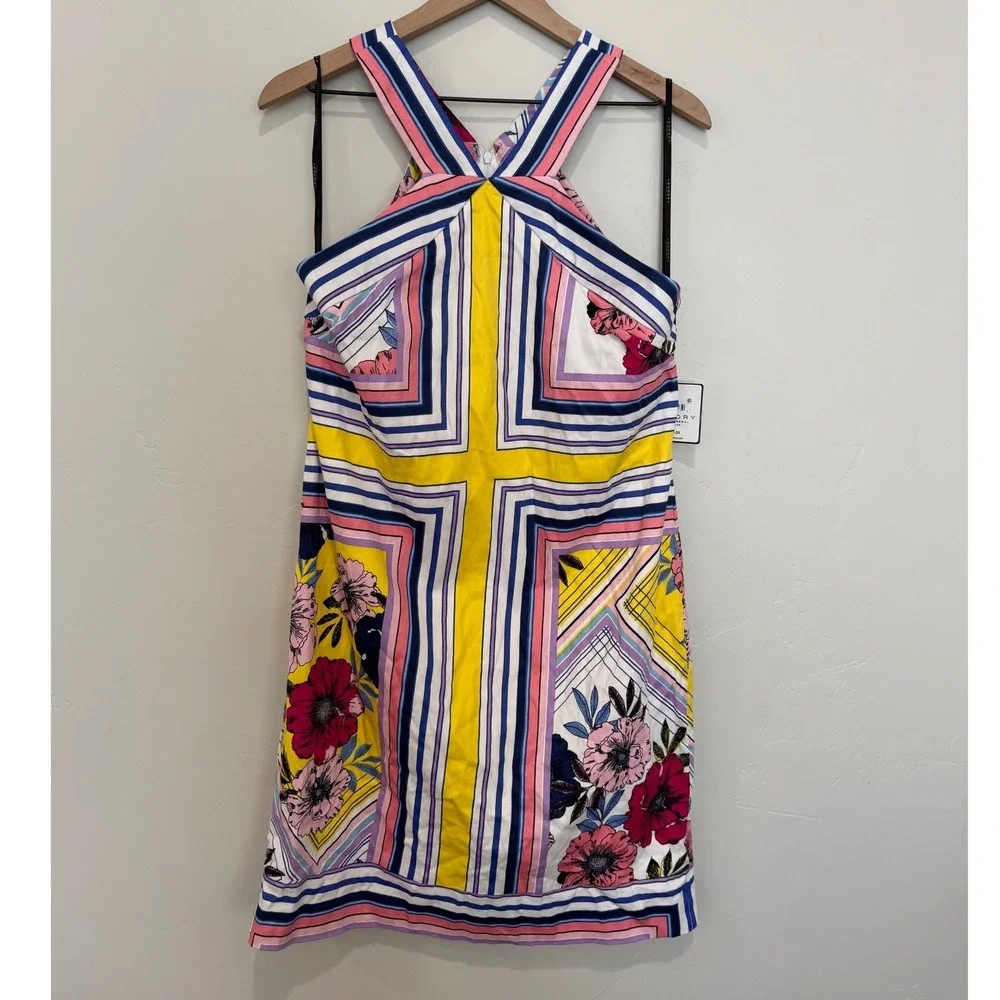 NWT Laundry by Shelli Segal Floral Stripe Halter Sheath Dress Preppy Size 14
